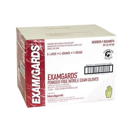 Examgards Disposable Gloves, Nitrile, Powder-Free, XL, 1000 PK, Blue 304340274